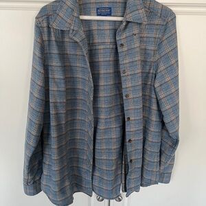 Pendleton Blue Plaid Button-Front Wool Shirt Large